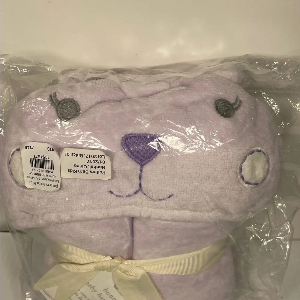 Pottery Barn Plush Baby Hooded Towel Collection Lilac New Bath Wrap Bunny